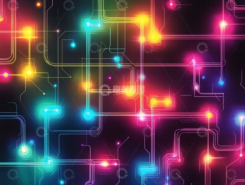 高清大图下载【趣麦麦图】彩色科技电路背景图