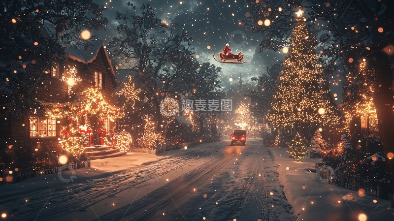 高清大图下载【趣麦麦图】圣诞节雪夜小镇