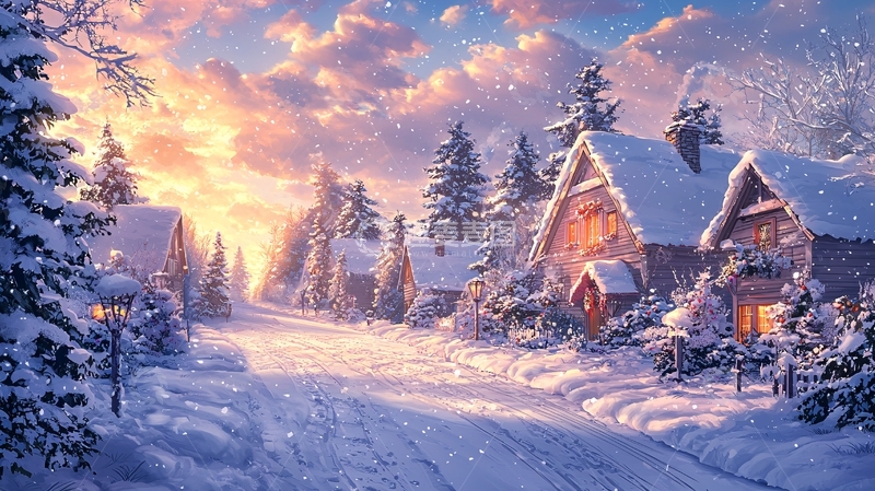 高清大图下载【趣麦麦图】冬日雪景村庄