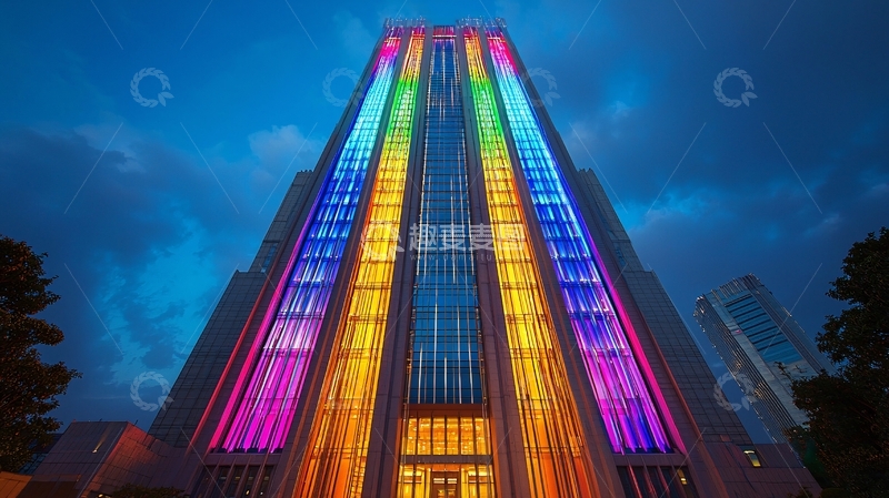 高清大图下载【趣麦麦图】彩虹灯光照射高楼