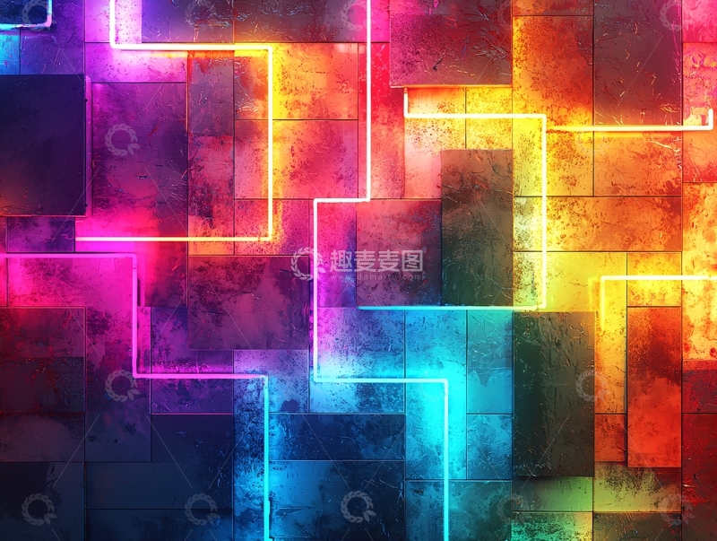 高清大图下载【趣麦麦图】-霓虹灯方块叠加