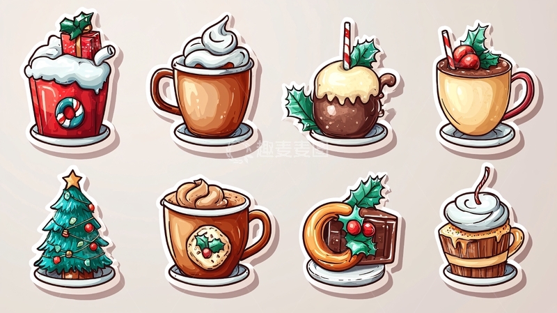 高清大图下载【趣麦麦图】圣诞节甜点手绘插画