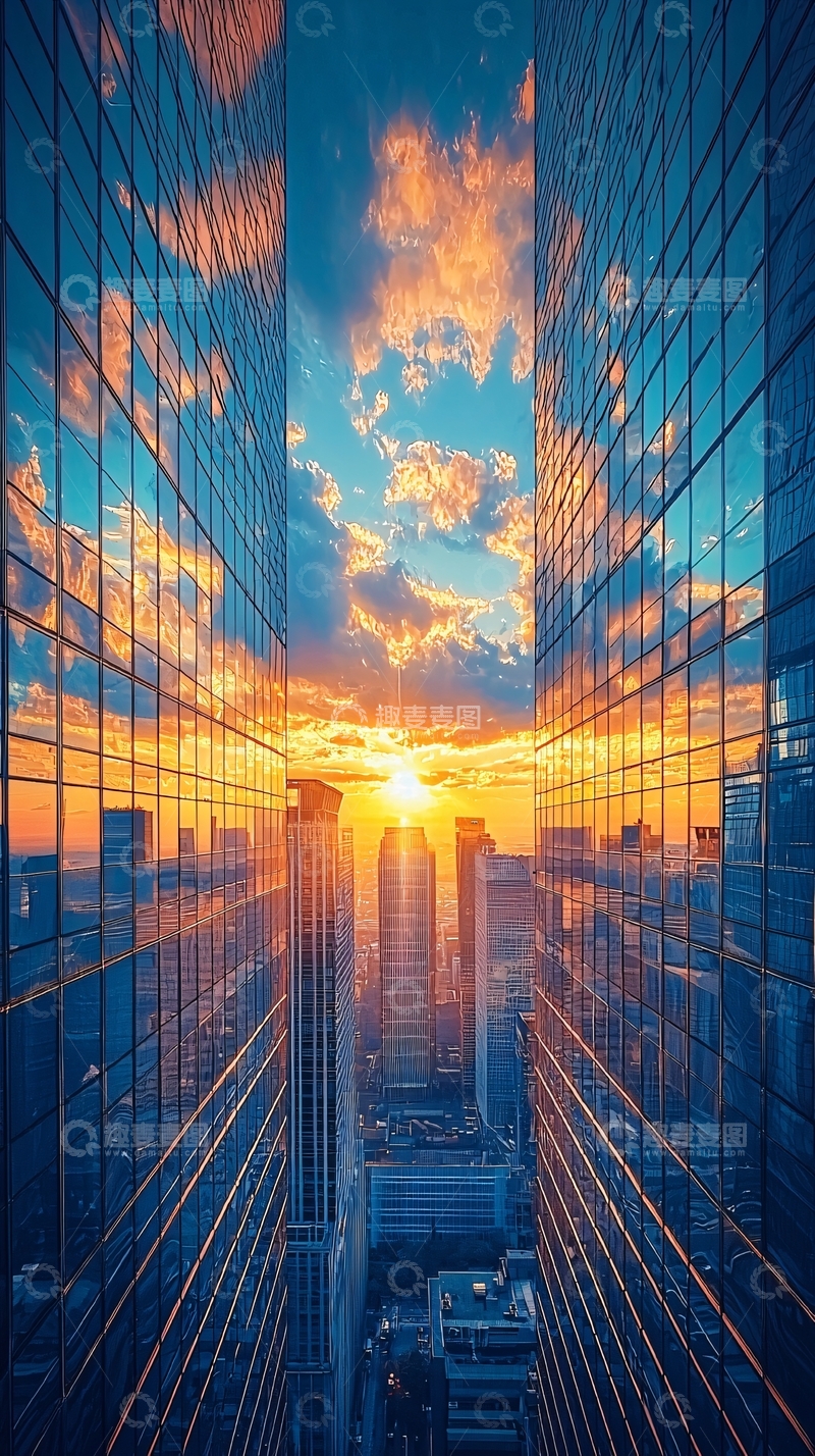 高清大图下载【趣麦麦图】城市建筑日落倒影