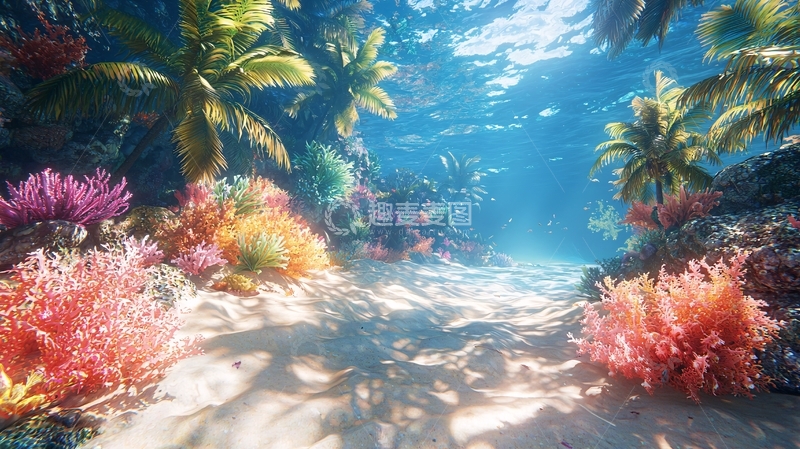 高清大图下载【趣麦麦图】海底椰林珊瑚礁