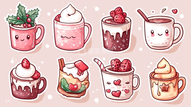 高清大图下载【趣麦麦图】可爱卡通手绘热饮