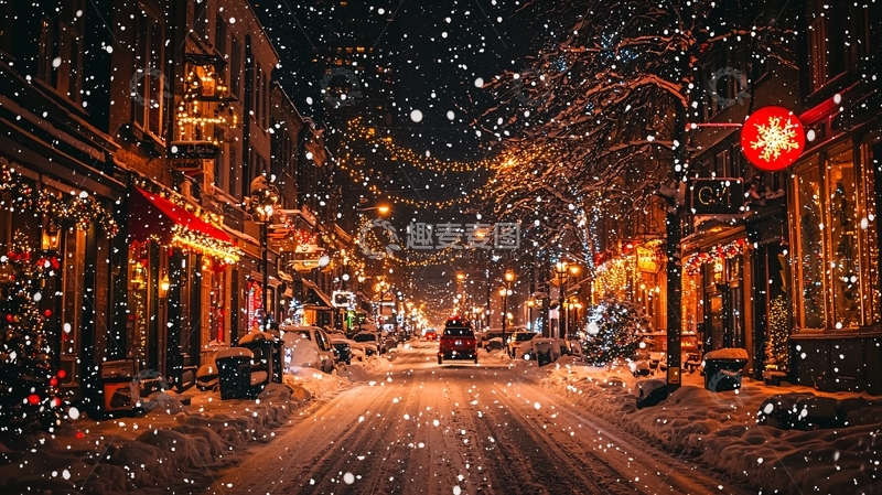 高清大图下载【趣麦麦图】下雪的圣诞街景