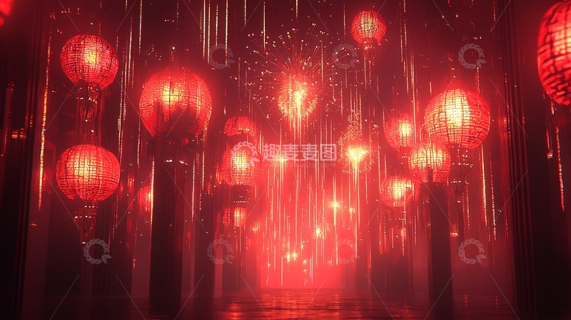 高清大图下载【趣麦麦图】红灯笼雨夜
