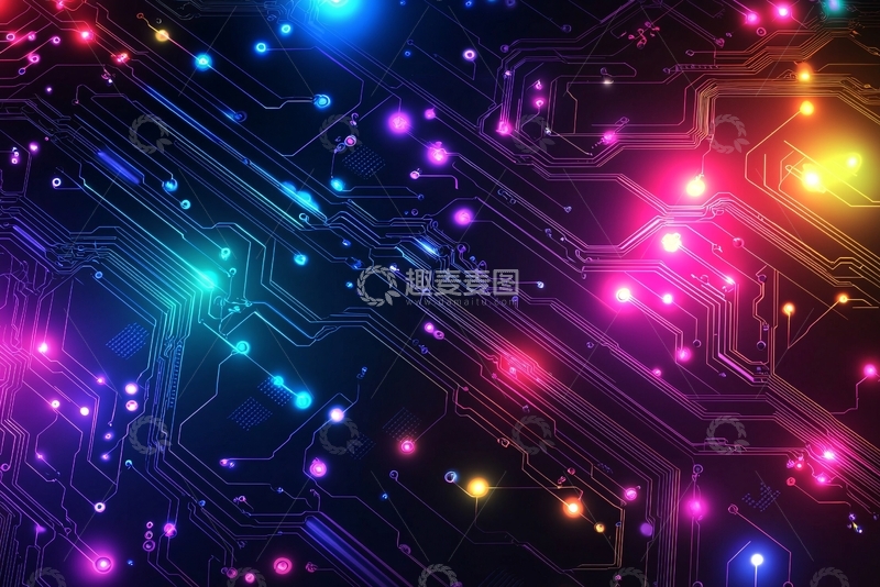 高清大图下载【趣麦麦图】炫彩科技感电路板背景