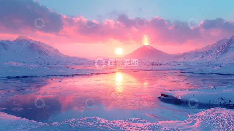 高清大图下载【趣麦麦图】粉色火山日落