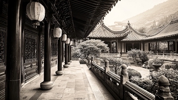 中式庭院黑白照