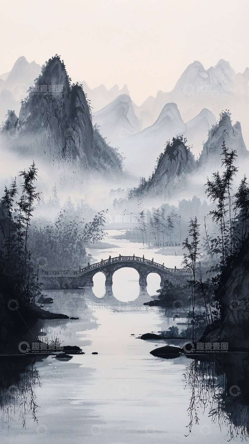 高清大图下载【趣麦麦图】水墨山水画752