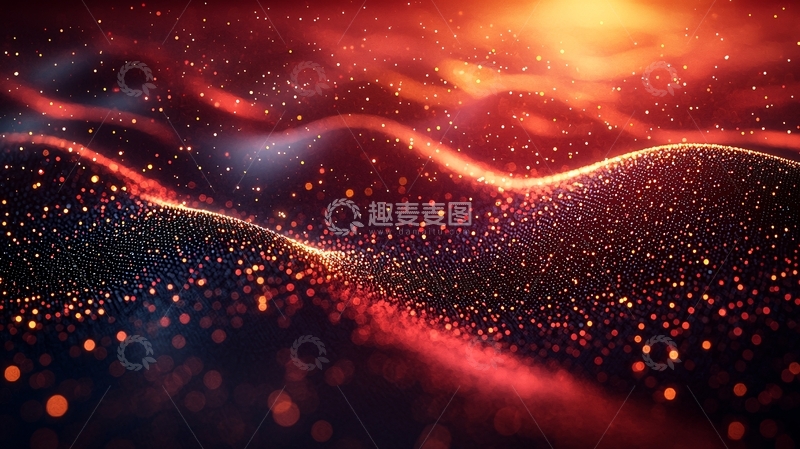高清大图下载【趣麦麦图】红色粒子波浪背景
