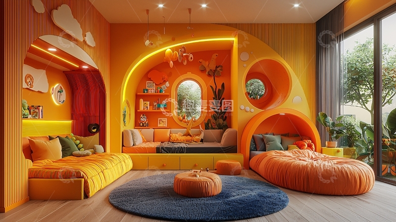 高清大图下载【趣麦麦图】橙色儿童房设计