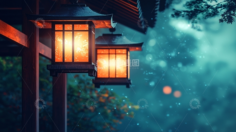 高清大图下载【趣麦麦图】夜晚日式灯笼