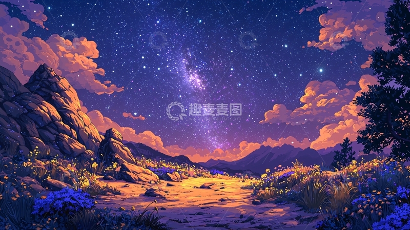 高清大图下载【趣麦麦图】星空下的山脉