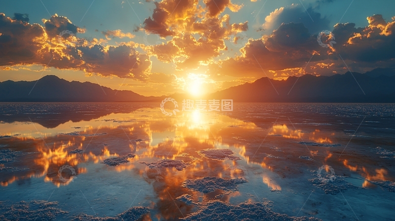 高清大图下载【趣麦麦图】日落湖面云彩倒影