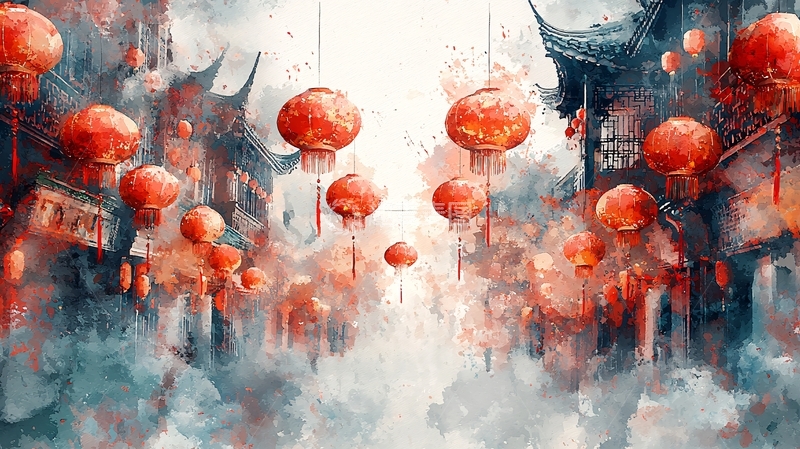 高清大图下载【趣麦麦图】中国风古镇红灯笼