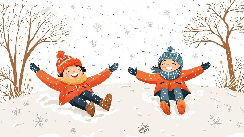 高清大图下载【趣麦麦图】雪地里快乐玩耍的两个孩子