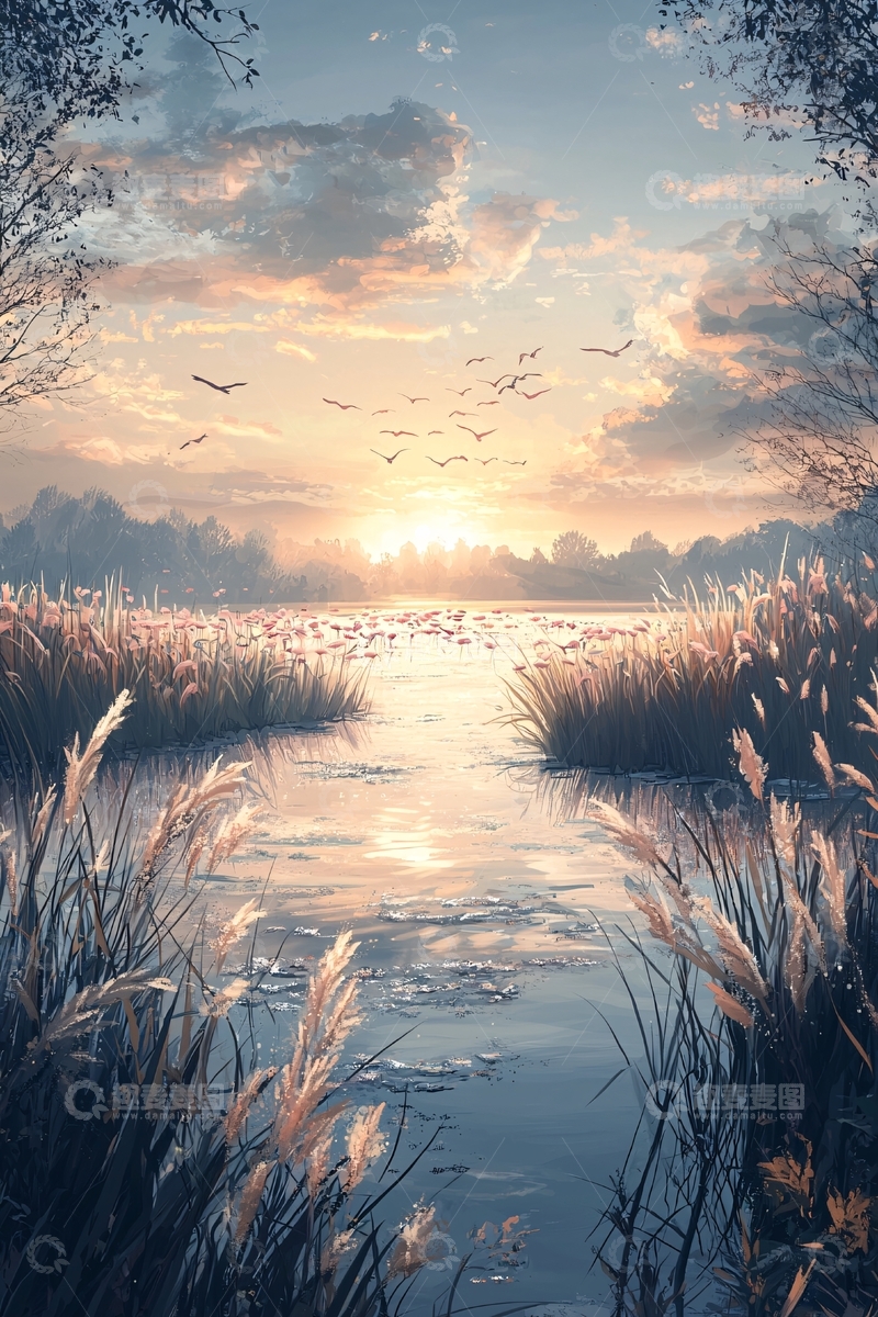 高清大图下载【趣麦麦图】日落湖景