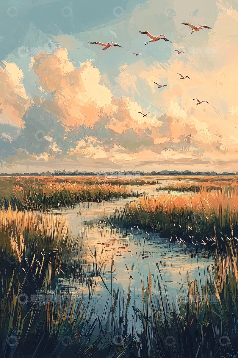 高清大图下载【趣麦麦图】黄昏湿地