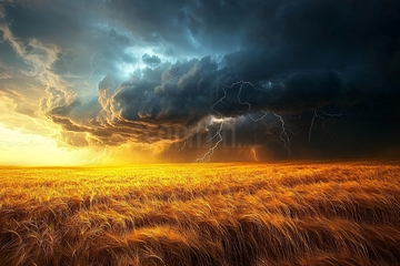 暴风雨下的金黄麦田