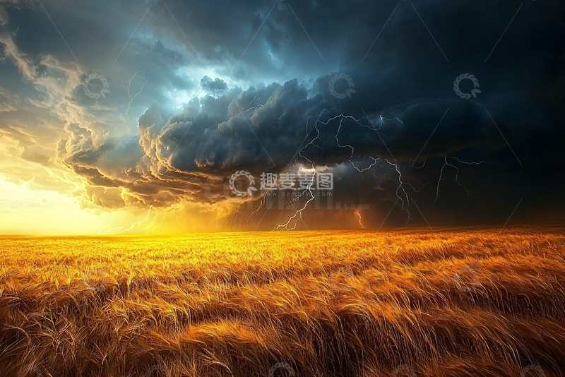 高清大图下载【趣麦麦图】暴风雨下的金黄麦田