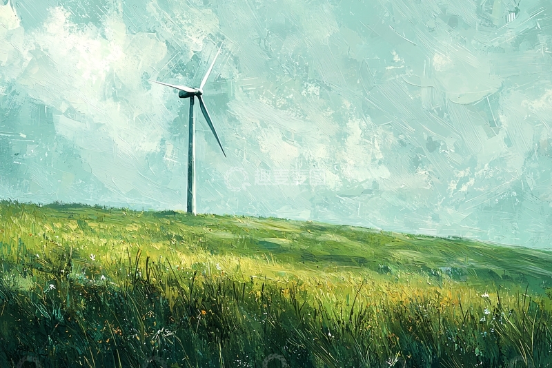 高清大图下载【趣麦麦图】绿色田野风力发电机