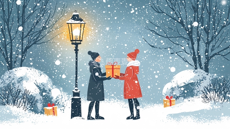 高清大图下载【趣麦麦图】雪夜交换礼物
