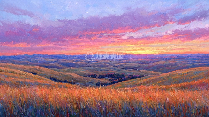 高清大图下载【趣麦麦图】绚丽多彩的落日山谷景色