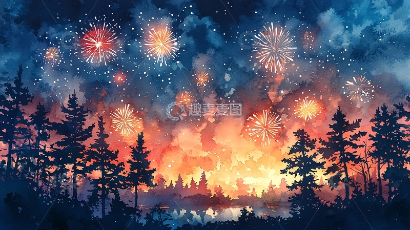 高清大图下载【趣麦麦图】星空烟火森林