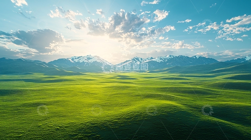 高清大图下载【趣麦麦图】阳光普照下的绿色草原