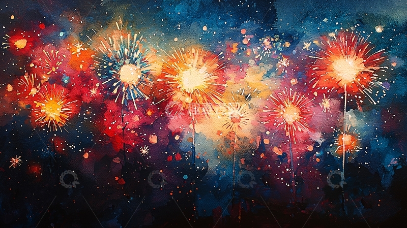 高清大图下载【趣麦麦图】水彩星空烟火