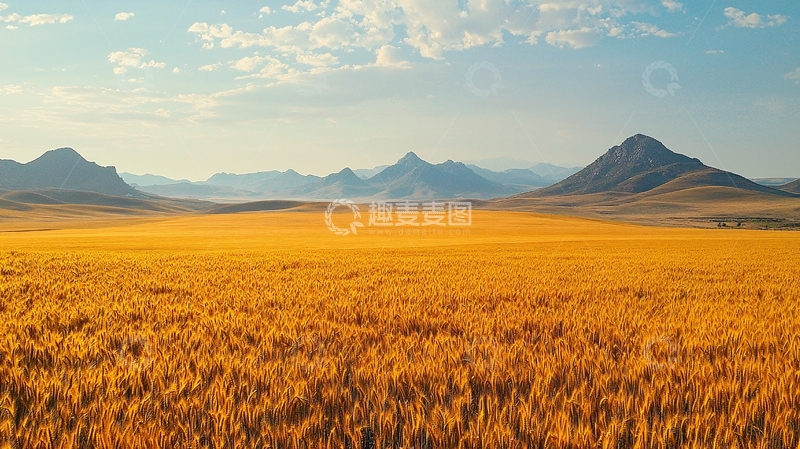 高清大图下载【趣麦麦图】金黄麦田远山风景
