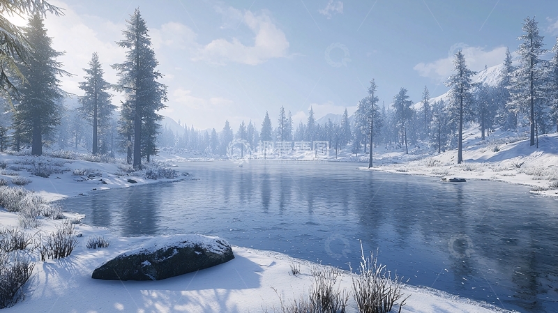 高清大图下载【趣麦麦图】冬季河流雪景