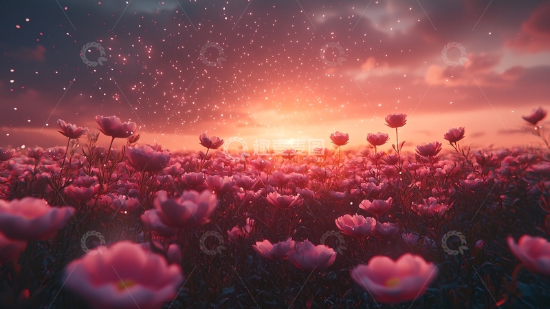 高清大图下载【趣麦麦图】粉色花海日落