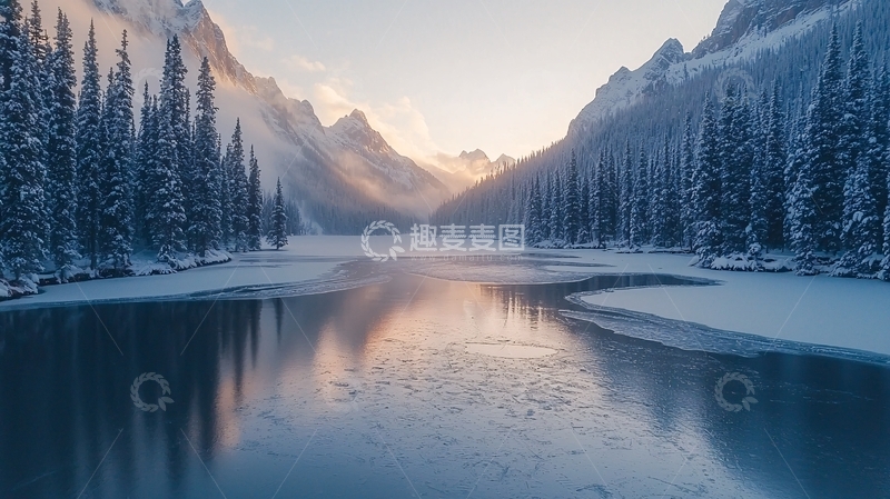 高清大图下载【趣麦麦图】冰雪湖泊日出雪山