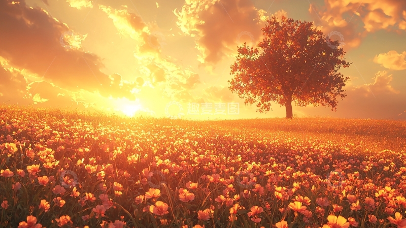 高清大图下载【趣麦麦图】夕阳下孤独的树