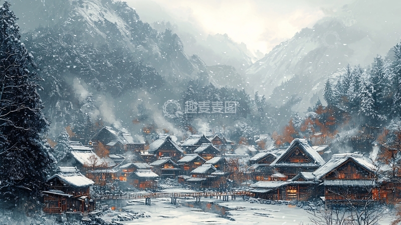 高清大图下载【趣麦麦图】雪景山村