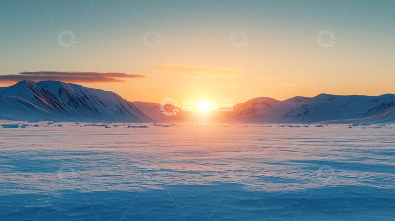 高清大图下载【趣麦麦图】极地日落雪山美景