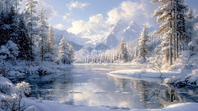 高清大图下载【趣麦麦图】雪山河流森林风景