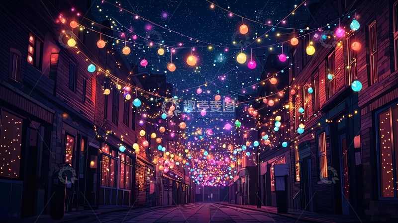 高清大图下载【趣麦麦图】夜晚街道彩灯