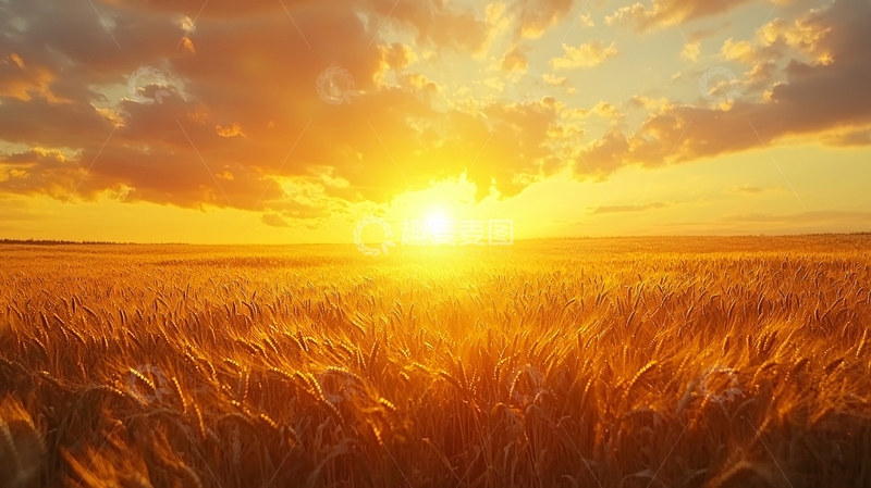 高清大图下载【趣麦麦图】金色麦田日落