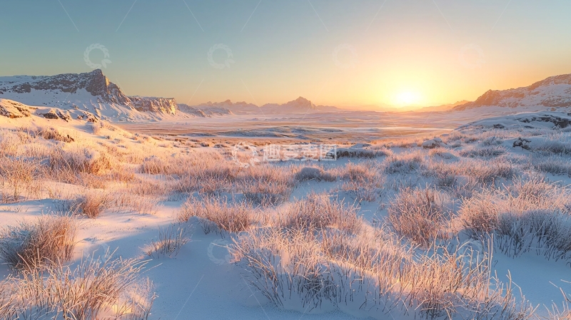 高清大图下载【趣麦麦图】冬日雪地日出美景