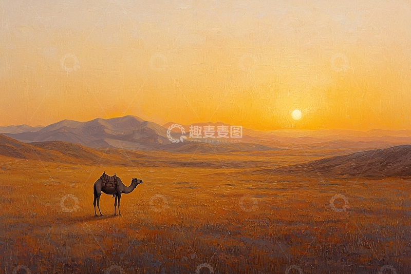 高清大图下载【趣麦麦图】沙漠落日驼影