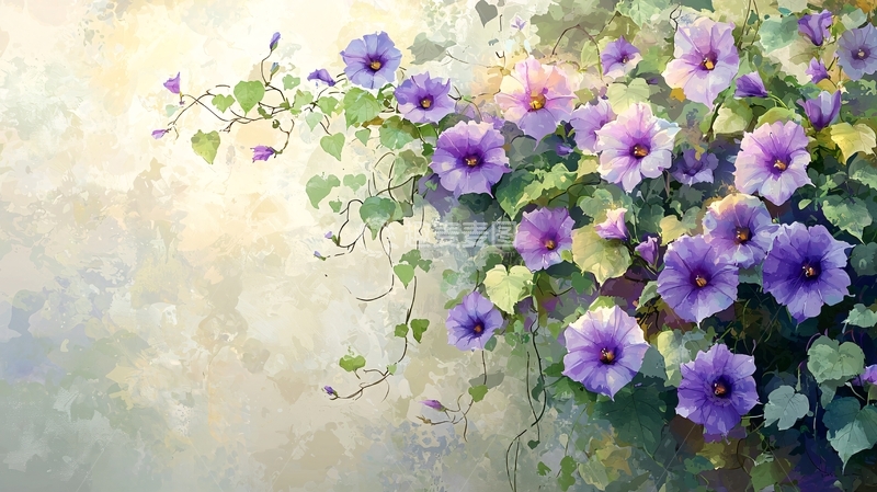 高清大图下载【趣麦麦图】牵牛花水彩画