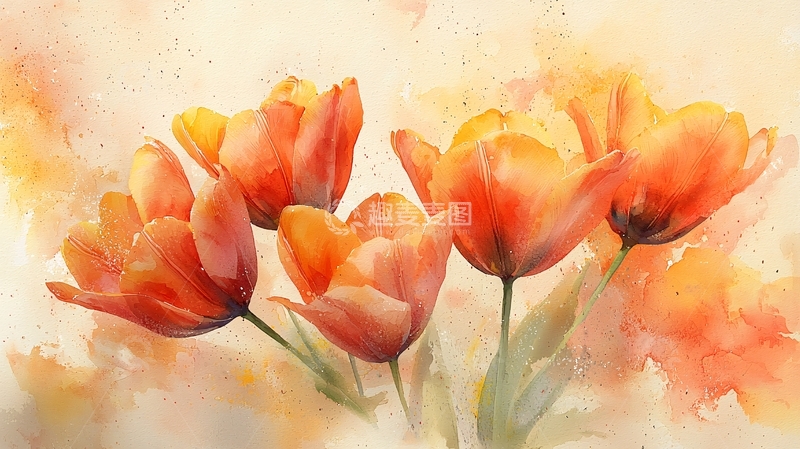 高清大图下载【趣麦麦图】水彩郁金香花束