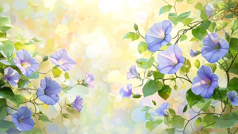 高清大图下载【趣麦麦图】阳光下紫色牵牛花藤蔓