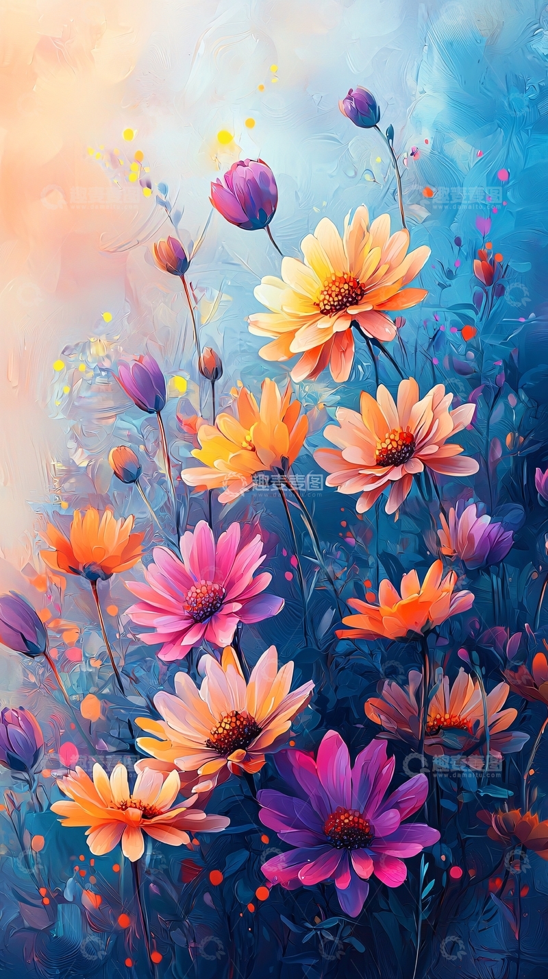 高清大图下载【趣麦麦图】色彩鲜艳的花卉油画