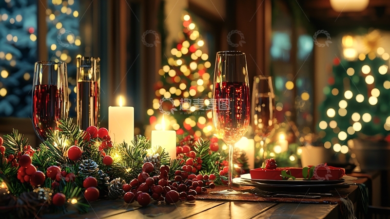 高清大图下载【趣麦麦图】温馨圣诞节烛光晚餐