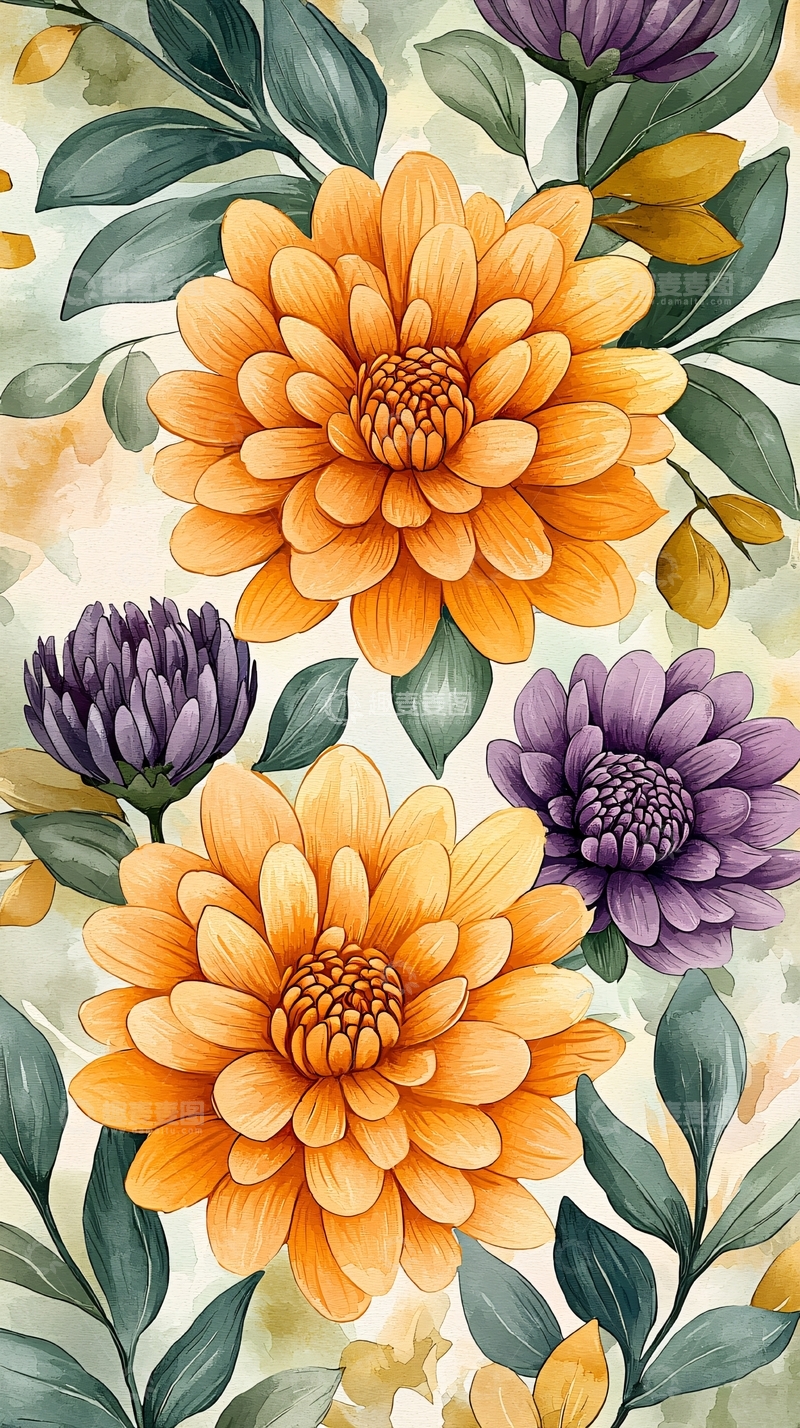 高清大图下载【趣麦麦图】水彩花卉图案3